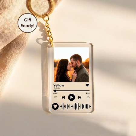 Personalized Calendar Photo Keychain Custom With Spotify Code - Stainless Steel Custom Keyring Gift
