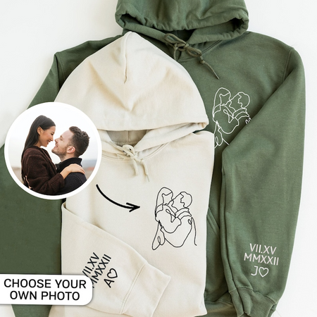Custom Embroidered Portrait Hoodie, Personalized Couple Portrait Outli Custom Embroidered Portrait Hoodie, Personalized Couple Portrait Outli