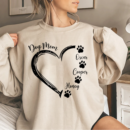 Personalized Dog Mom Heart Sweatshirt, Personalized Dog Name Hoodie, D