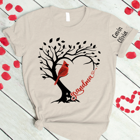 Custom Grandma Cardinal With Grandkids T Shirt