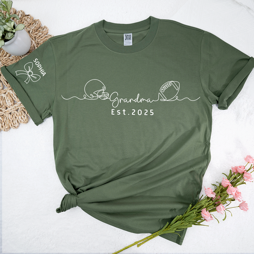 Custom Grandma T Shirt, Football Line Art For Gift Grandma And Kids Es