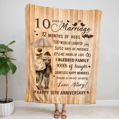 10Th Wedding Anniversary Blanket Gift, 10Th Marriage Anniversary Blanket Gift Flannel 50X60 Throw Blanket For Wife Husband, Anniversary Blanket Gift