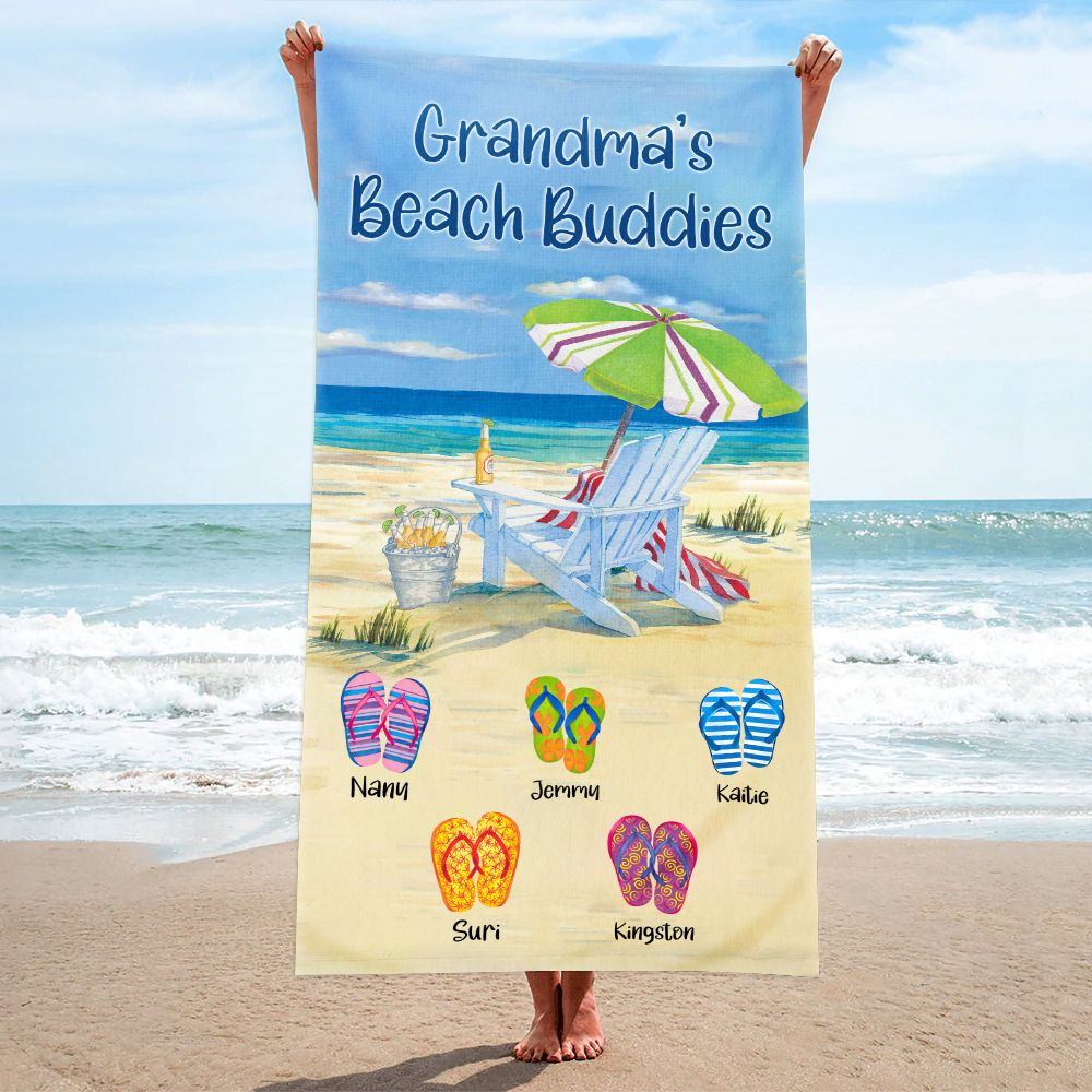 Custom Grandma And Kids, Grandma's Beach Buddies Towel, Beach Towel Summer TH
