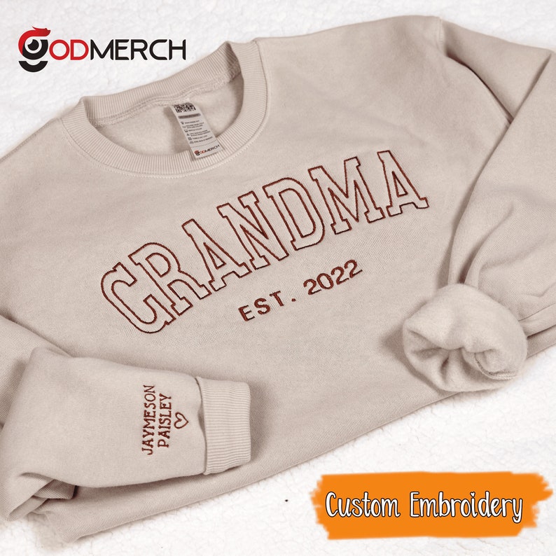 Embroidered Grandma sweatshirt with grandkids names Personalized Grandma gift Grammy Oma Nana Gigi Mommom Mimi Mom Birthday gift