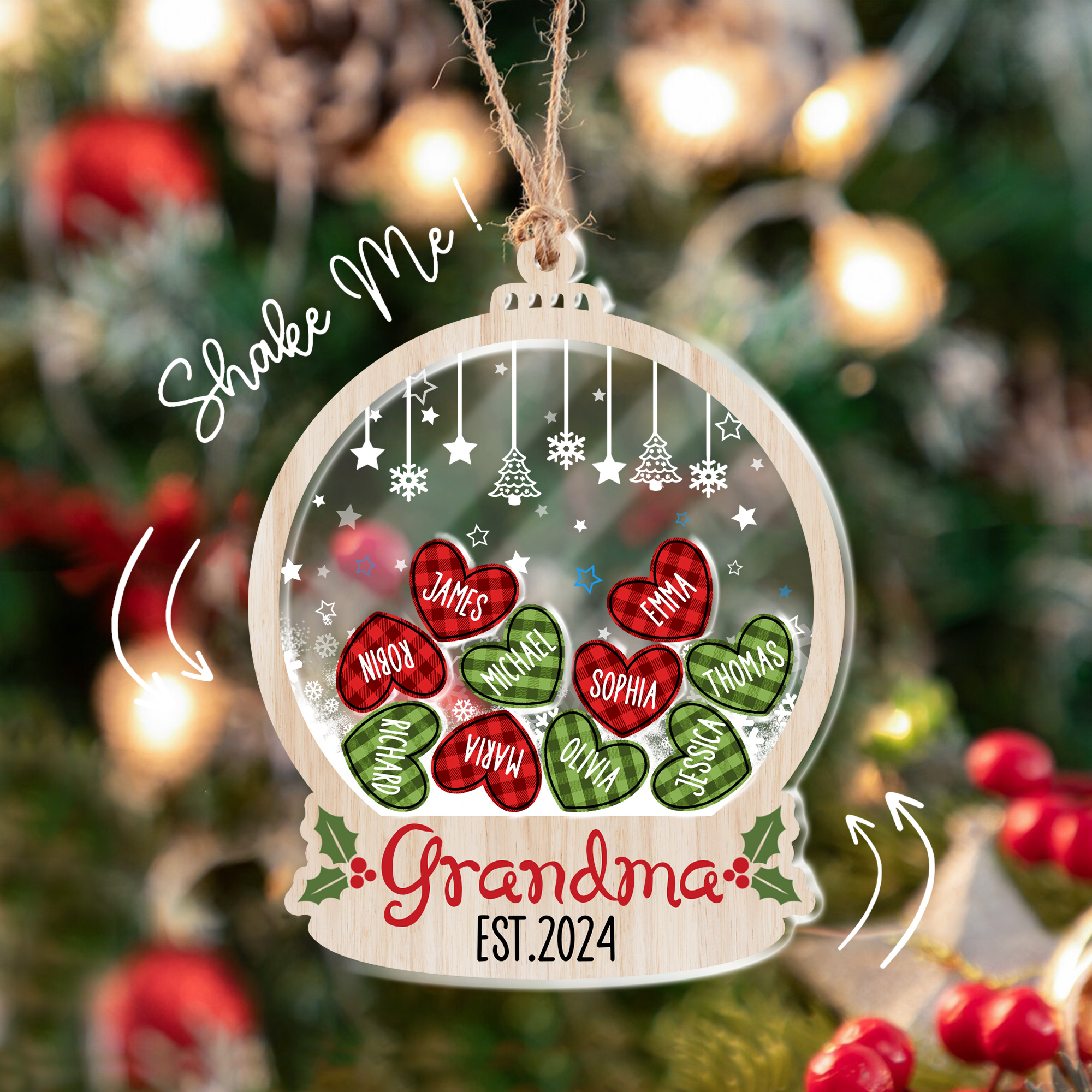 Personalized Grandma Est Hearts Merry Christmas Ornament