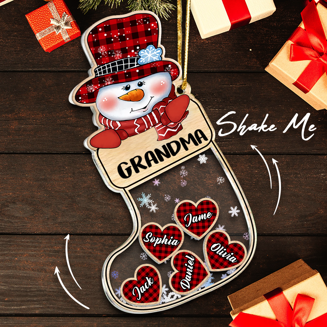 Snowman Grandma And Grandkids Christmas Socks Personalized Christmas Gift CTH01 Shaker Ornament