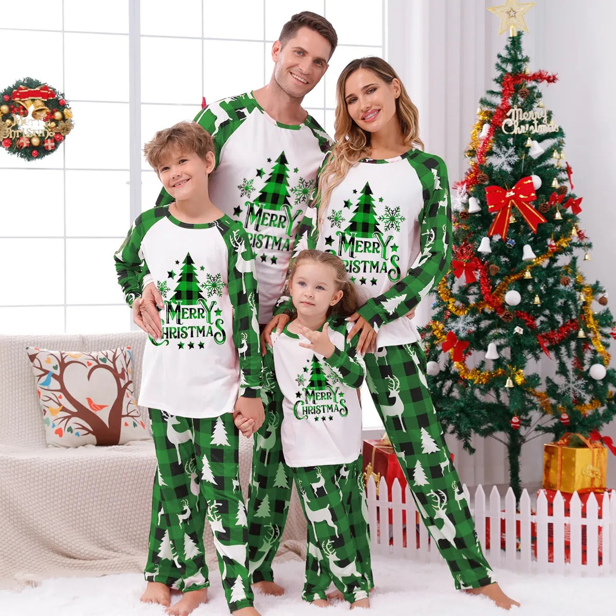 Green plaid pajamas online family