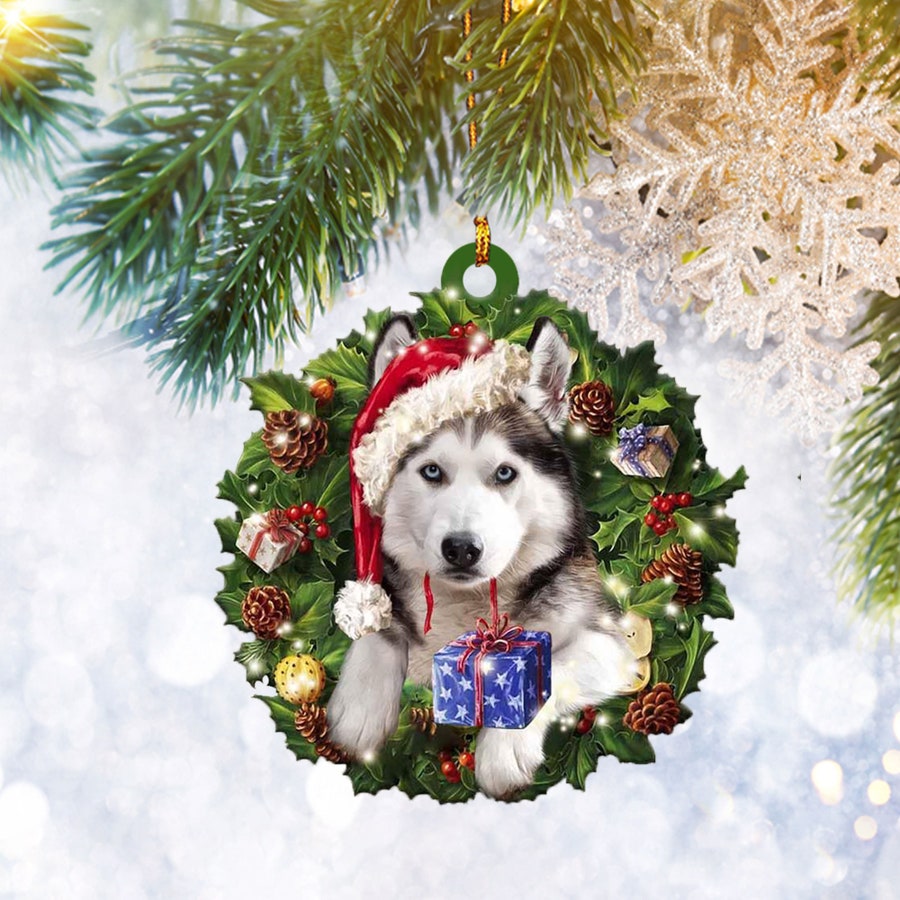 Husky Sr Christmas Wreath Ornament Flat 2D, Dog Lover Gifts, Christmas