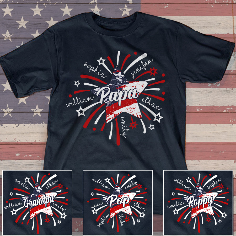 Personalized 4th Of July T-Shirts, Custom Papa And Grandkids American